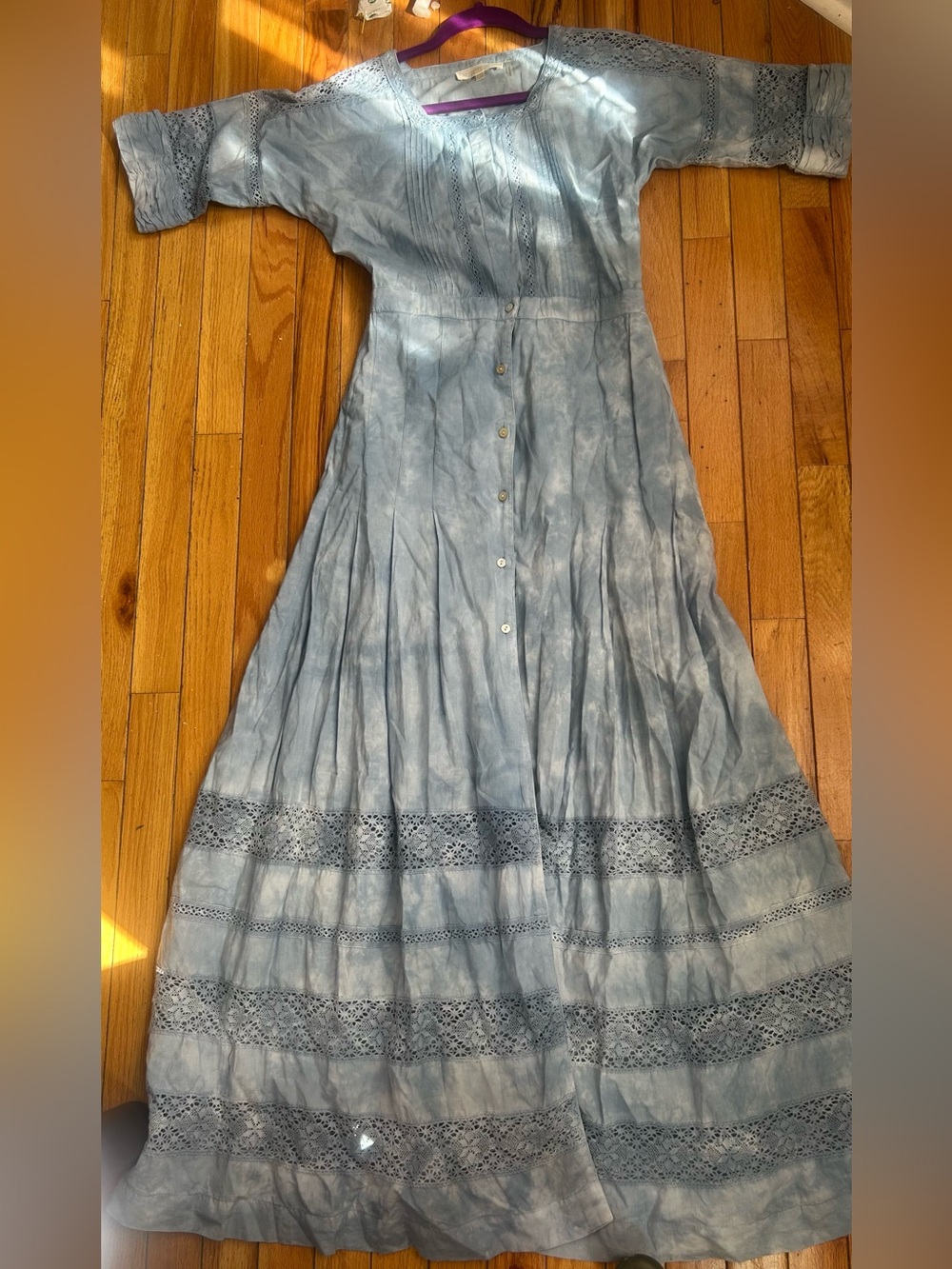 LoveShackFancy Powder Blue Lace-Trim Button-Front Maxi Dress